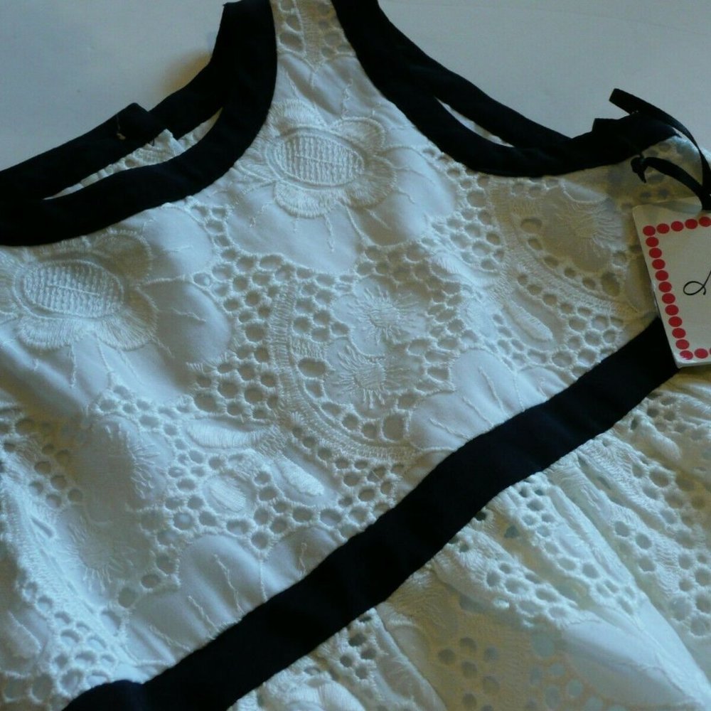 Milly Minis Girl Navy Silk Trim Off White Cotton Heirloom Lace Dress Size 5